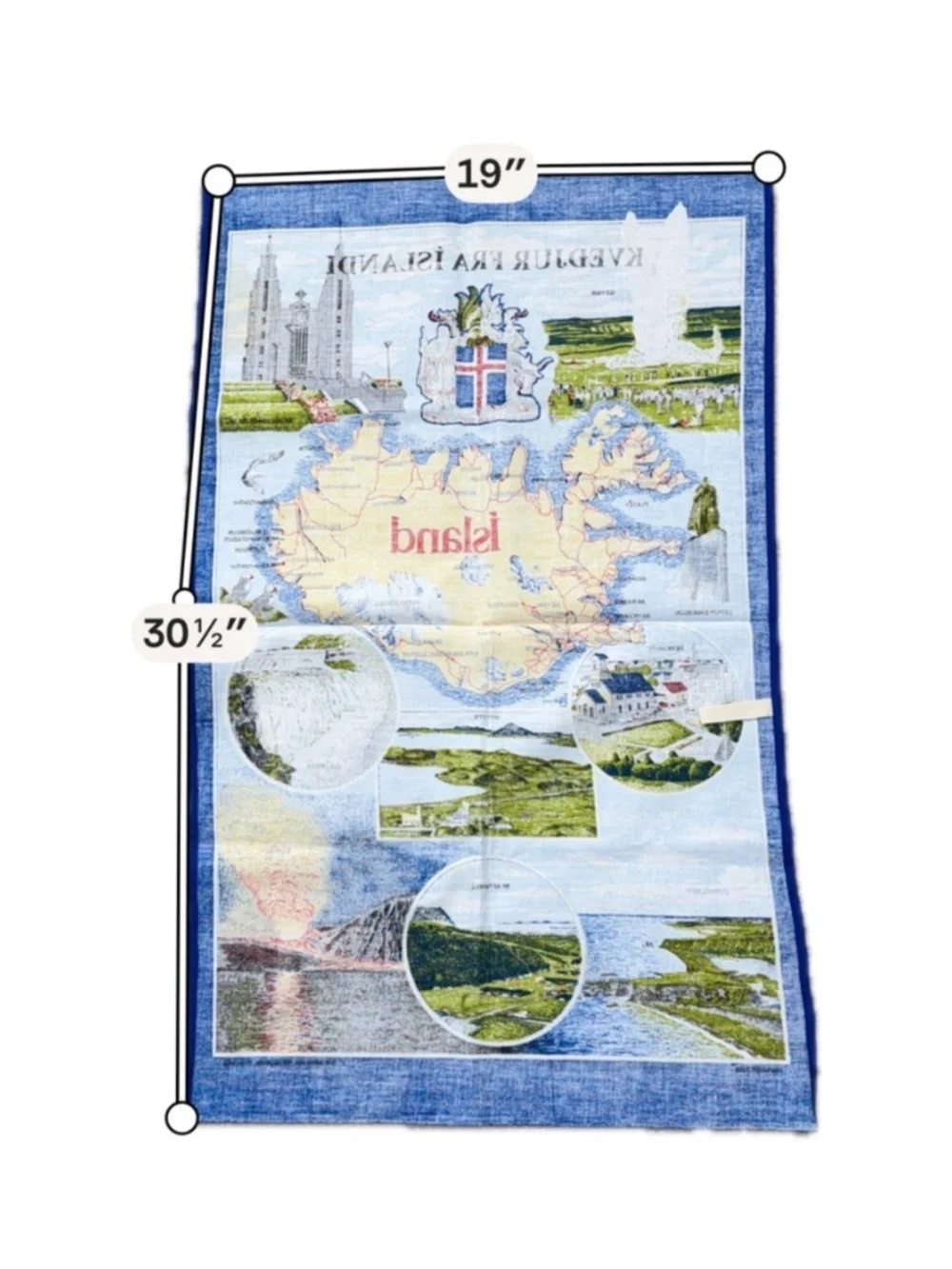 Iceland Map Tea Towel 100% Cotton Reykjavik Souvenir Hanging Loop 19x30.5